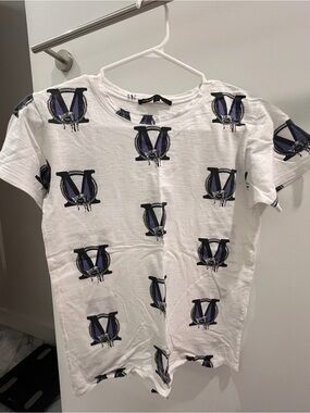 Maje White Tee with Repeating Purple & Black Logo